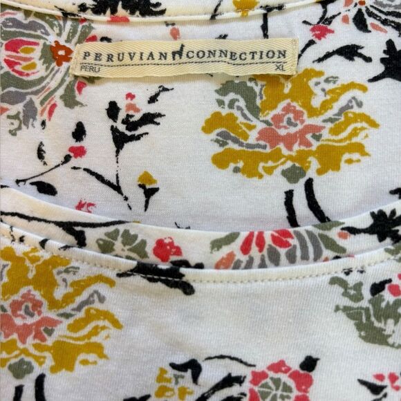 Peruvian Connection Short Sleeve Top Multicolor Floral Pima Cotton Womens XL - Picture 5 of 8